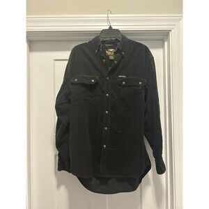 HARLEY DAVIDSON Long Sleeve Button Front Corduroy Black Cotton Shirt Size Medium